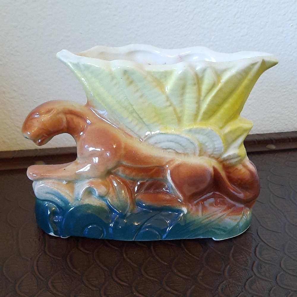 Vintage Ceramic Art Deco Vase with Panther And Sunflower.